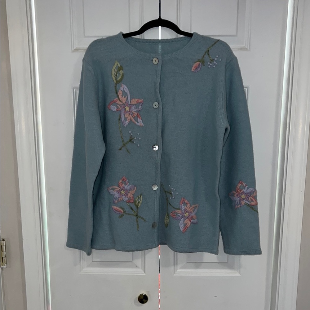 🎆Handmade Wool GrandmaCore Floral Cardigan Sweater
